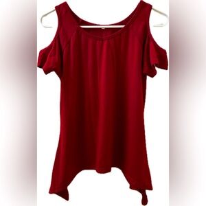 Asymmetrical Split Sleeve Red Shirt S